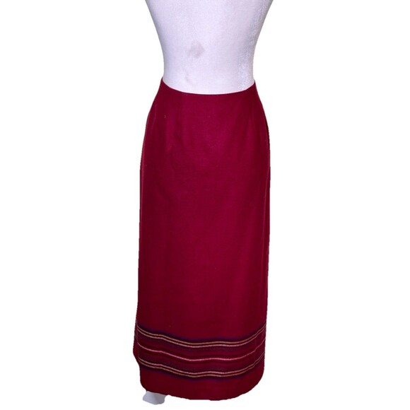 Eddie Bauer Women’s Wool Blend Red Wrap Skirt Folk Artsy Modest Artisan Sz 8P - Picture 3 of 9